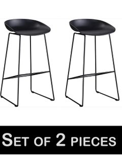 اشتري Stool-Design Durable & Comfy High Quality Commercial Plastic Bar Stool Chair With Metal Legs (Black) Black 44*46*83cm 2-Pieces. في السعودية