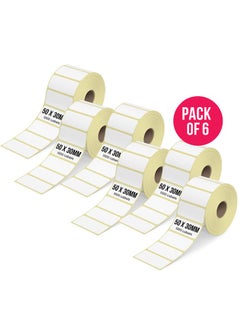 Buy [6 Rolls, 6000 Labels]  6000 Direct Thermal Barcode Label Sticker, 5cmx3cm Sticky Labels, 50mmX30mm, Pack of 6, Total 6000 Labels in UAE