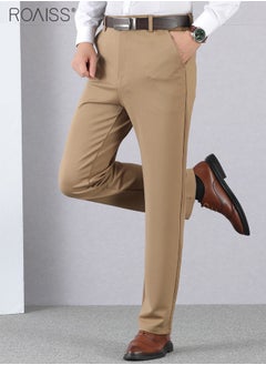 اشتري Men'S Fashion Casual Business Pants Summer Light Thin High Elastic Pure Black Suit Pants With Pockets On Both Sides في الامارات