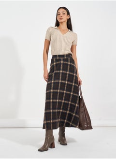 Buy Plaid Checked A-Line Midi Skirt in Saudi Arabia