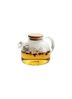 اشتري Bamboo Lid Borosilicate Glass Teapot with Detachable Filter Wire Coil To Loose Tea, 1500ml في الامارات