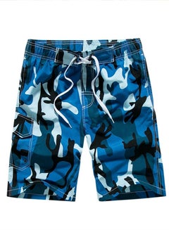 Buy Men's Printed Beach Casual Shorts Swimwear Summer Blue in UAE