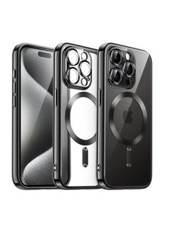 Buy Electroplated Case for iPhone 15 Pro Max 6.7-Inch, Camera Lens Full Protection, Compatible with MagSafe Wireless Charging, Shockproof Soft TPU Phone Cover (Black) in Saudi Arabia