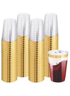 Buy Pack of 100 12oz Premium Gold Plastic Tumblers - Elegant Disposable Cups with Gold Rim for Parties and Events in Saudi Arabia