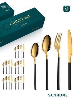 Buy SUNHOME 24-Piece Stainless Steel Cutlery Set Gold/Black in Saudi Arabia