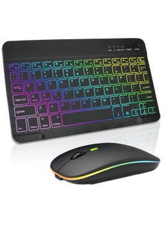 اشتري Ultra slim Bluetooth Keyboard and Mouse Combo for iPad, Rechargeable Wireless Keyboard & Mouse with 7 Color Backlit في السعودية
