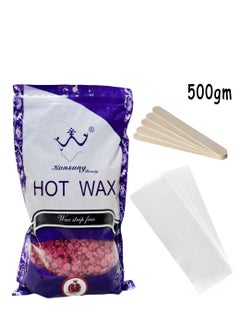 Buy High Quality Hair Removal Hot Wax Beans Pomegranate 500gm With 10 pcs Wax Paper And 10 pcs Wax Sticks in Saudi Arabia