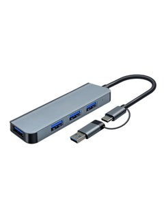 Buy Ultra Slim USB Hub with 4 Ports, Double Adapter USB C to USB 3.0 and 2.0, Aluminum Alloy USB Splitter, Extender for Desktop Computer, PC, Mobile Phone, and Type C and USB Devices in Saudi Arabia