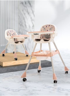 Buy 2 In 1 Baby Adjustable High Chair With Storage, Tray And  Wheels For 6 Months to 3 Years, Pink in UAE