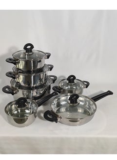 Buy Set of 6 High Quality Stainless Steel Cookware Set Gas Stovetops Compatible for Family Meals Dishwasher Safe in UAE