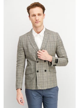 اشتري Men Slim Fit Long Sleeve Plaid Blazer Jacket, Grey Combo في الامارات