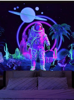 اشتري Blacklight Astronaut Tapestry, Trippy Cactus Tapestry,  UV Reactive Planet Tapestry, Galaxy Stars Tapestry Psychedelic Space Tapestry Neon Palm Tree Wall Hanging for Room في السعودية