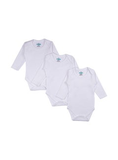 Buy 100% Super Soft Cotton, Long Sleeves Romper/Bodysuit, for New Born to 24months. Set of 3 - White in UAE