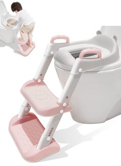 اشتري Toilet Training Seat, Potty Training Toilet with Pedal Stool Ladder, Foldable Toddler Toilet Seat for Boys and Girls (Pink) في السعودية