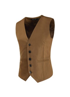 اشتري Cross-border foreign trade European and American fashion mens suit vest Korean slim casual solid color plus size mens vest vestLt.Brown Lt.Brown في الامارات