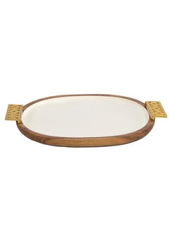 اشتري Damask Small Wooden Oval Tray, White & Gold - 47x30 cm في الامارات
