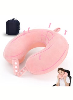 Buy Travel Neck Pillow, Best Memory Foam Airplane Pillow for Head Support Soft Adjustable Pillow for Plane, Car or Home Recliner Use (Pink) in Saudi Arabia