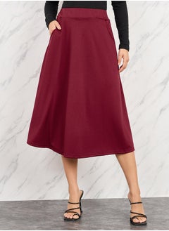 اشتري Solid Elastic Waistband A-Line Midi Skirt with Pocket Detail في السعودية