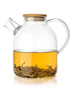 Buy Glass Water Pitcher with Bamboo Lid,Borosilicate Glass Teapot for Hot/Cold Water，Glass Water Kettle 1600ml in UAE