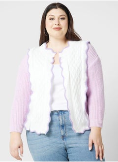 Buy Scallop Detail Contrast Trim Cardigan in Saudi Arabia