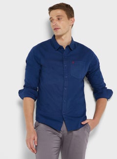 Buy Men Blue Pure Cotton Slim Fit Casual Shirt in UAE