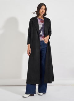 Buy Suede Look Winter Abaya with Notch Lapel in Saudi Arabia