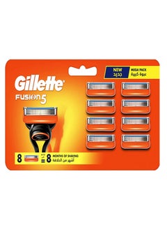 Buy 8-Piece Fusion 5 Men Razor Blades Refills Orange/Silver in UAE