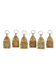 اشتري HilalFul Mini Brass Antique Style Decorative Candle Holder Lanterns - Multicolor Glass (Set of 6) | For Home Decor in Eid, Ramadan, Wedding | Living Room, Bedroom, Indoor, Outdoor Decoration في الامارات