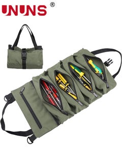 اشتري Tool Roll Up Pouch,16OZ Canvas Multi-Purpose Wrench Roll Up Bag,Tool Roll Organizer,5 Zipper Tool Pockets Electricians Tool Roll Pouch,Hanging Tool Zipper Carrier Tote في الامارات