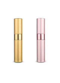 Buy 2-Piece Refillable Perfume Atomizer Bottle Set 8ml, Metallic Exterior & Glass Atomizer Bottle, Travel Interior Sprayer Squeeze Transfer Pipette for Liquid Dispenser(Pink,Gold) in Saudi Arabia