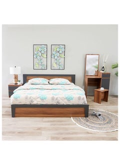 Buy Martina Bed + Dresser And Stool Set King Size Bed Frame And Dresser Set Sturdy Modern Design Wooden Double Bedroom Set Furniture Comfortable Bedset For Bed Room Cherry in UAE