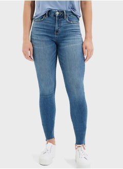 Buy High Waist Ripped Hem Jeans in UAE