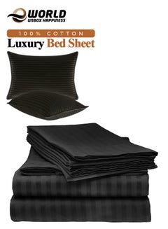 Buy 3 Piece Luxury Black Striped Bed Sheet Set with 1 Flat Sheet and 2 Pillowcases for Hotel and Home Crafted from Ultra Soft and Breathable Cotton for Year-Round Comfort, (Single/Double) in UAE