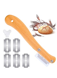 Buy Bread Slicer, Bread Lame Wooden Handle Bread Slashing Tool Dough Scoring Knife, Made of Wooden and Stainless, Ergonomic Design, with 5 Pieces Replaceable Blades for Bread Making Kitchen Accessories in Saudi Arabia