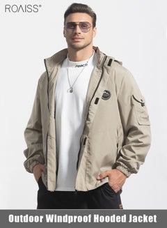 اشتري Men's Outdoor Windproof Hooded Jacket Multi Pocket Detachable Hat Coat Zipper Closure Waterproof Sports Jacket في الامارات