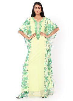 اشتري CLASSY PRINTED LONG VISCOSE ELEGANT EMBROIDERED ARABIC KAFTAN JALABIYA DRESS في السعودية