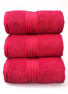 Buy Fluffy Bath Towel Set - Fast Absorbent and Quick Dry Bath Towels Pack of 3 Red in Saudi Arabia