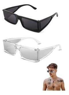 Buy 2 Deputy Kardashian the same style Sun Glasses Cool Futuristic Rectangular Sunglasses Cyber Men Women Punk Style Cosplay （Black +White transparent） in Saudi Arabia