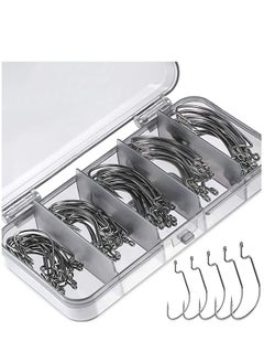 اشتري 100 Pcs Fishing Hooks, High Carbon Steel Offset Worm Hooks with Plastic Box, Strong Sharp Soft Bait Jig Fish Barbs for Bass Freshwater Saltwater في الامارات