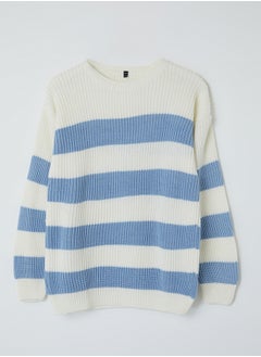 اشتري Blue Oversize Crew Neck Striped Knitwear Sweater TMNAW23KZ00106 في مصر