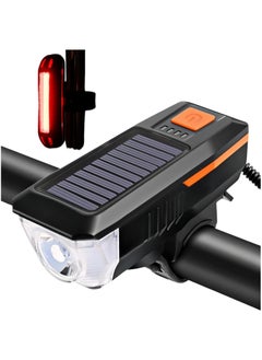 اشتري Rechargeable Solar Bike Lights, Night Ultra Bright Bicycle Lights Headlight and Back Taillight with Electric Bell, Easy to Install Waterproof, Road and Mountain LED Bike Lights (Orange) في السعودية