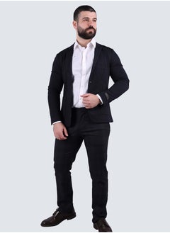 Buy Men's Formal Striped Single Breasted Blazer in Electric Blue in UAE