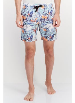 اشتري Men Drawstring All Over Printed Board Shorts, White/Blue Combo في الامارات