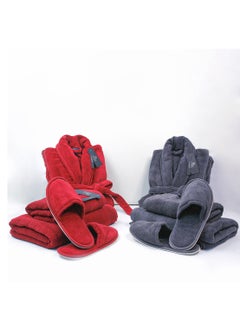 Buy Couple Bathroom Set (2 Bathrobes with Slippers and 2 Towel Sets) in UAE