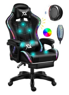 Buy Gaming Chair LED Light Racing Chair Ergonomic Office Massage Chair Lumbar Support and Adjustable Back Bench Bluetooth Speaker in UAE