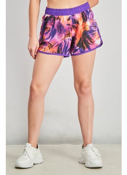 Buy Women Drawstring Allover Printed Shorts, Purple Combo in Saudi Arabia