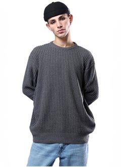 اشتري Dark Grey Pullover with Ribbed Round Neck في مصر