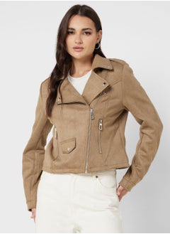 Buy Zip Detail Pu Jacket in UAE