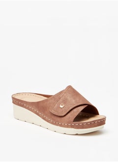 Buy Women's Stitch Detail Slip-On Sandals with Flatform Heels in UAE