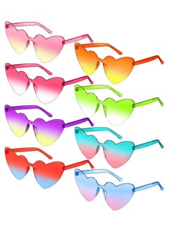 اشتري 8 Pairs Heart Shape Sunglasses Rimless Heart Sunglasses Colorful Heart Glasses Rimless Glasses Eyewar for Women Party Favor في السعودية